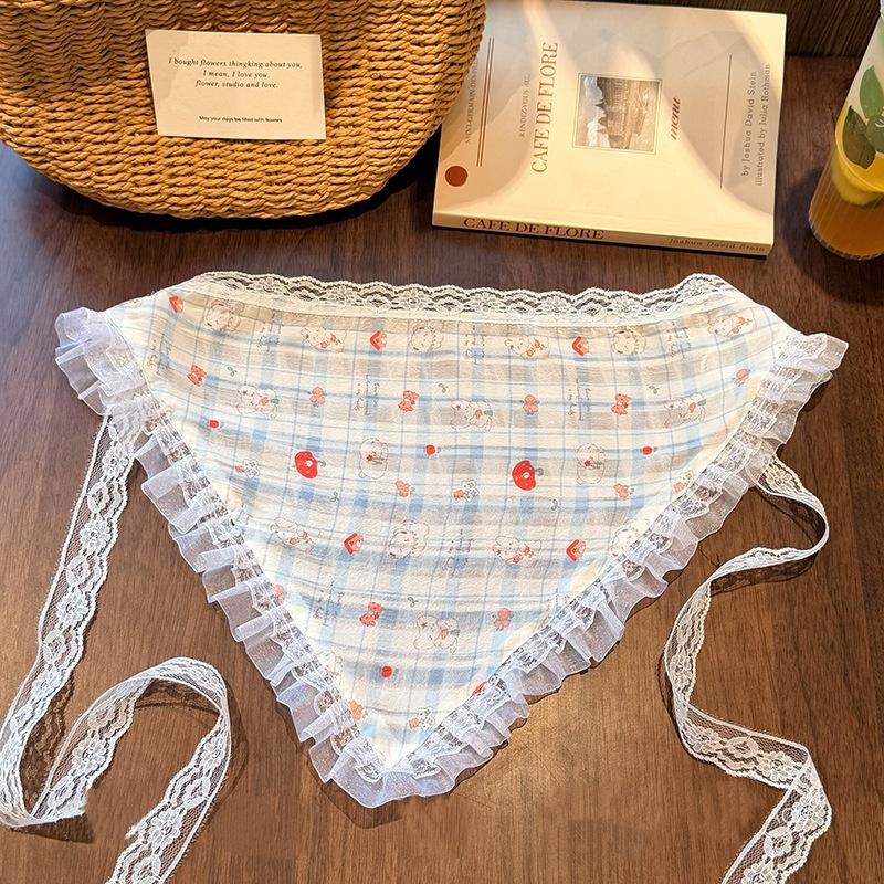 Triangle Headscarf With Lace Trim 3-in-1 Pastoral Belt Women Floral Scarf Daily Versatile Hair Accessory