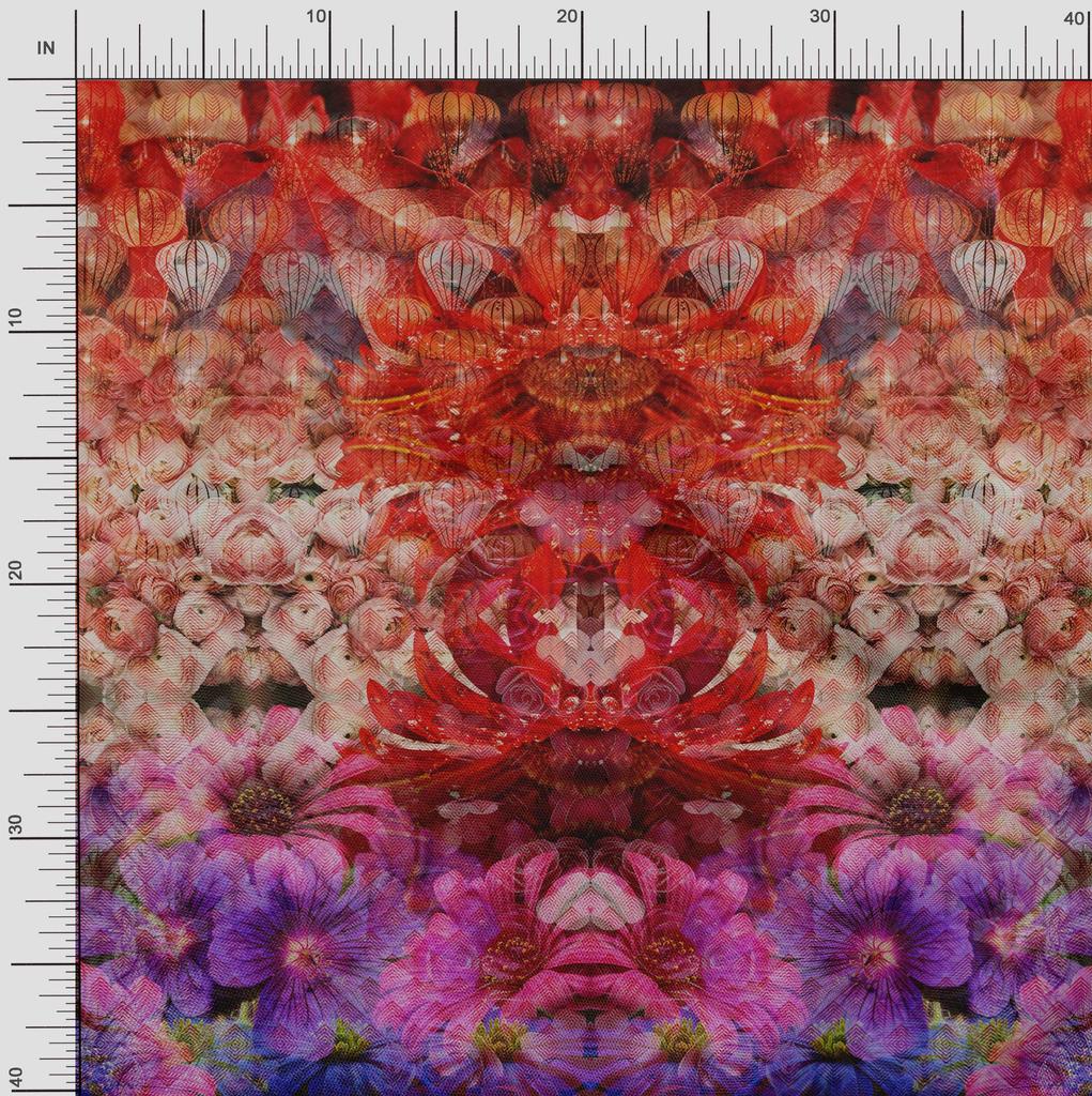 Soimoi Japan Crepe Satin Fabric Daisy & Wild Flower Panel Fabric Prints By metre 42 Inch