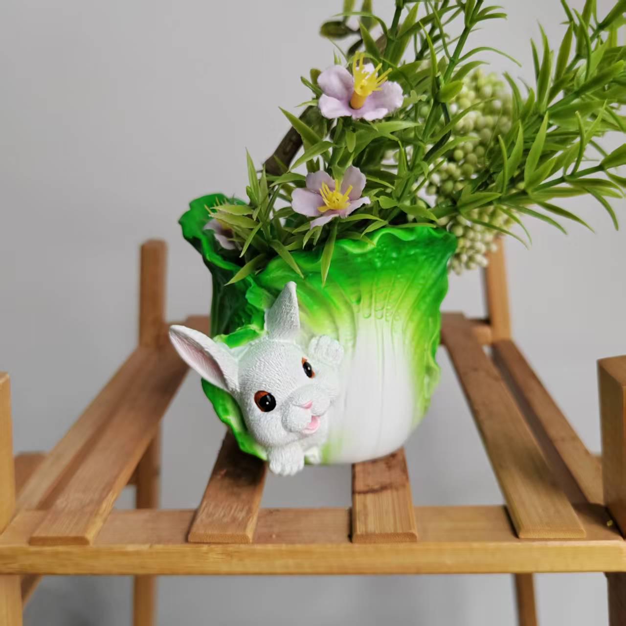 Смоляной мультяшный кролик - Горшок для суккулентов - Декоративный горшок для цветов  Цветок капусты