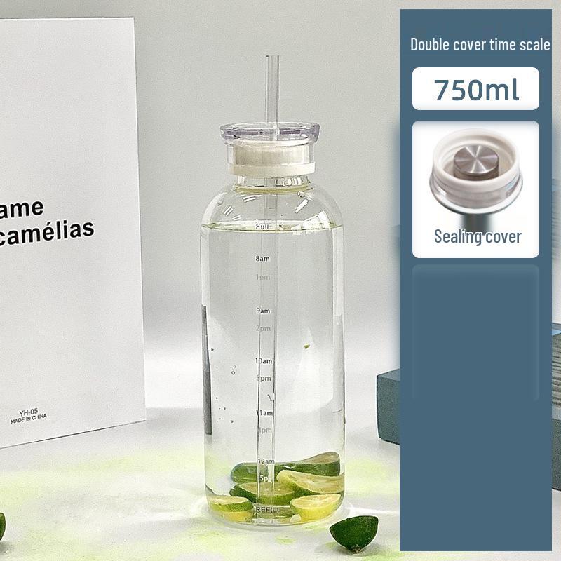 Double-Lid High Borosilicate Glass Travel Cup with Leather Sleeve