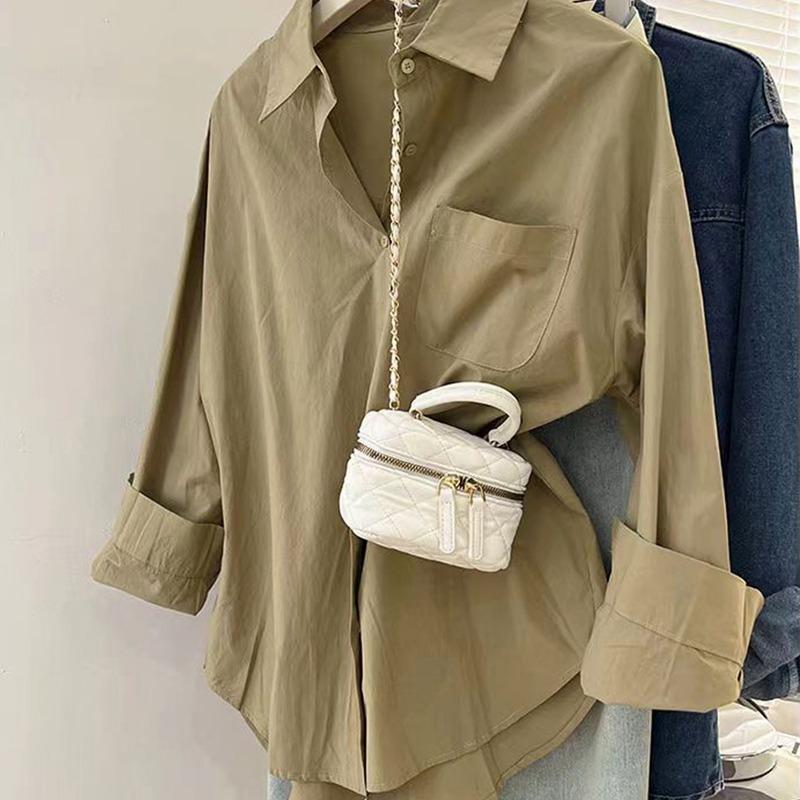 Spring Autumn Polo-neck Solid Color Casual Fashion Cardigan Shirt Women Long Sleeve Simple All-match Blouse Top