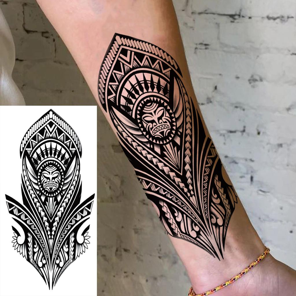 1 Sheet Tribal Totem Maori Temporary Tattoos For Adults Men Women Black Fake Sleeve Tattoo Sticker Waterproof