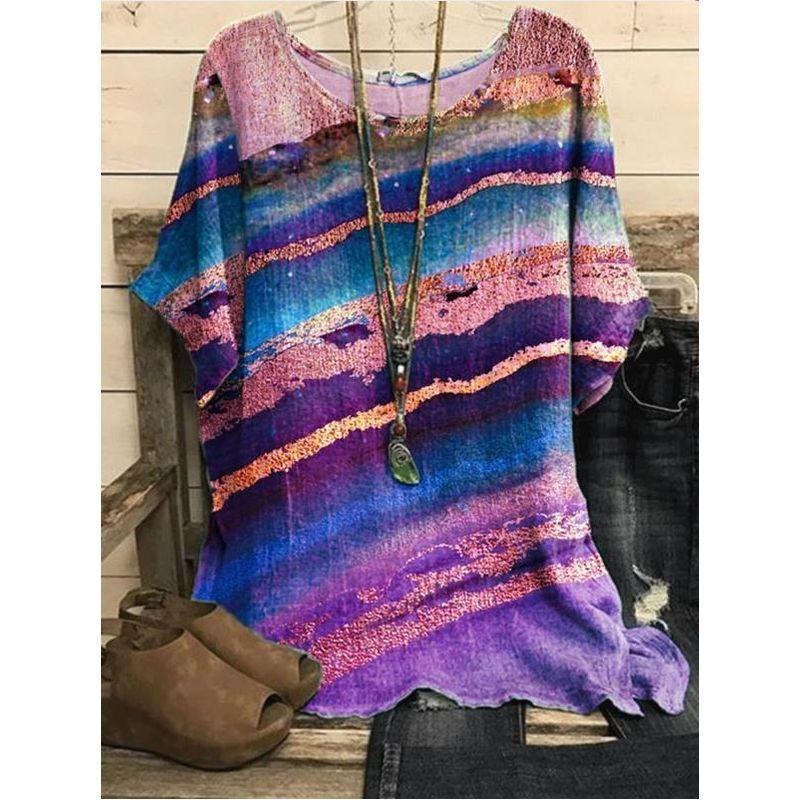 Printed round Neck Neck Casual Loose Top Print round Neck Top Women
