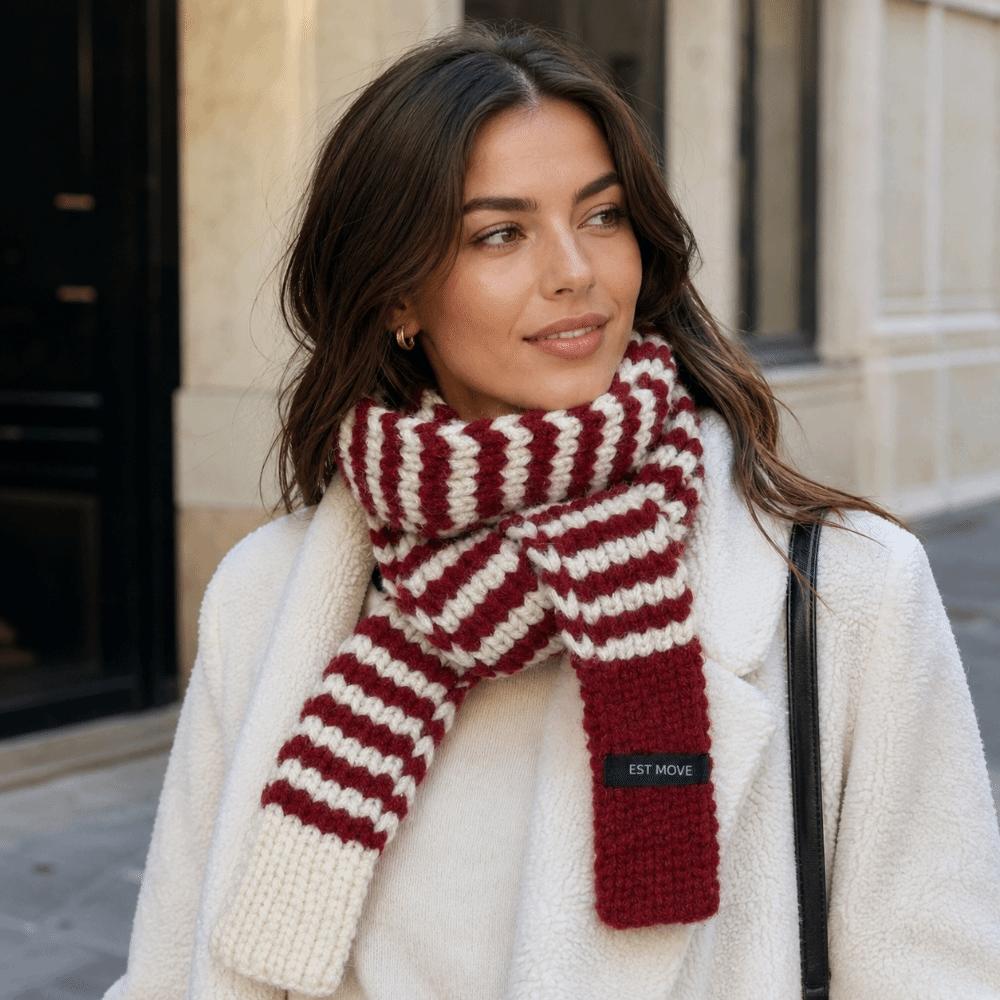 Neck Protection Winter Warm Scarf Striped Pattern Neck Scarf Vintage Knitted Long Scarf  Winter