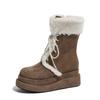 Snow boots women's fleece thickened 2025 winter new retro warm medium tube Martin strap boots thick-soled knight boots