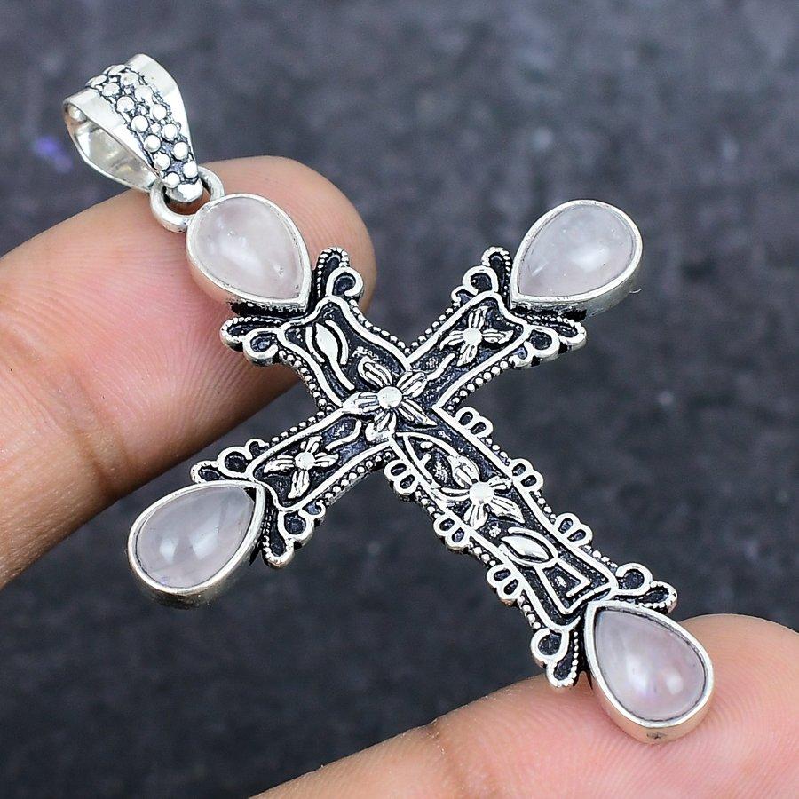 Naturlig Rosenkvarts Edelsten 925 Sterling Sølv Smykke Anheng 2,36" ETC-13931