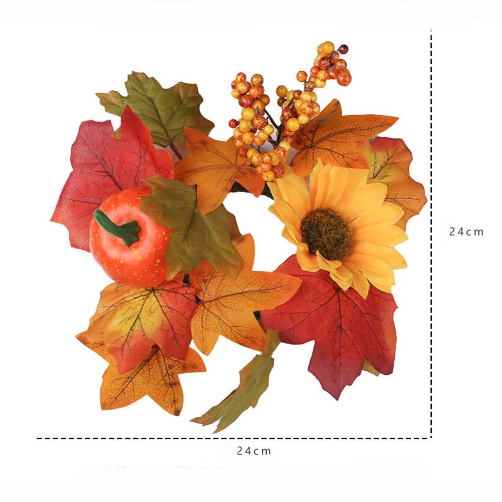 Thanksgiving Candle Rings Artificial Maple Leaves Pumpkin Candle Wreath Fall Candle Holder Table Centerpieces