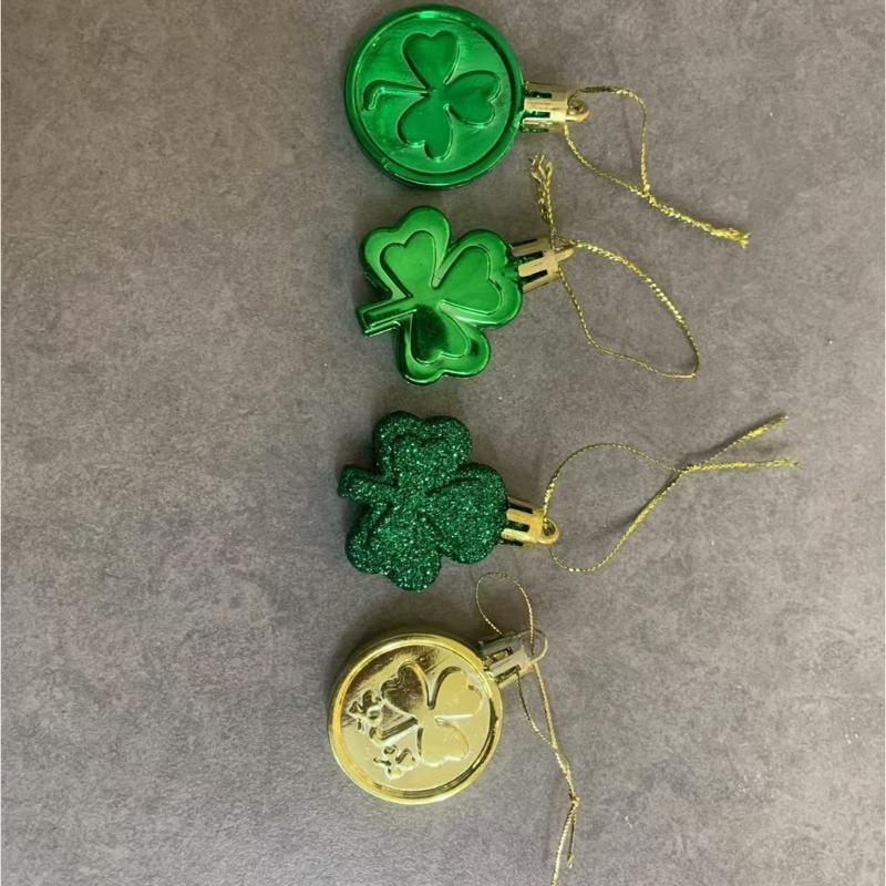 Patrick's Day Shamrocks Ornament,Good Luck Clovers Hanging Baubles Trefoil Pendants Decoration for Keyring Tree Shelf
