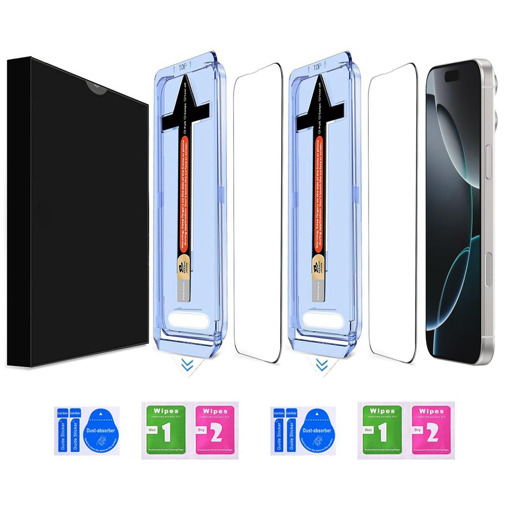 2 Sets For iPhone 16 Pro Max Tempered Glass HD Clear Screen Protector with Automatic Dust Removal Tool