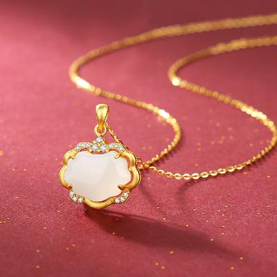Original S925 Prata Esterlina Incrustada Hetian Jade Branco Jade Xiangyun Feminino Dia das Mães Pingente de Alta Qualidade