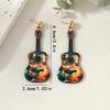 A Pair of Personalized and Creative Color Three-dimensional Guitar Wooden Earrings, Fashionable and Versatile Women's Music Festival Matching Gifts