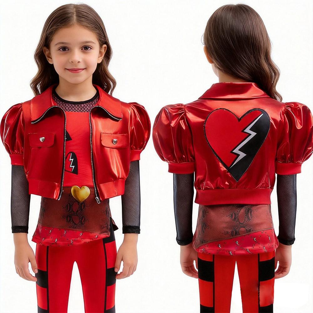 Red Punk Rock Cosplay Costume Movie Anime Inspired Outfit With Jacket Top Pants Halloween Theme Party Birthday Carnival Costumes