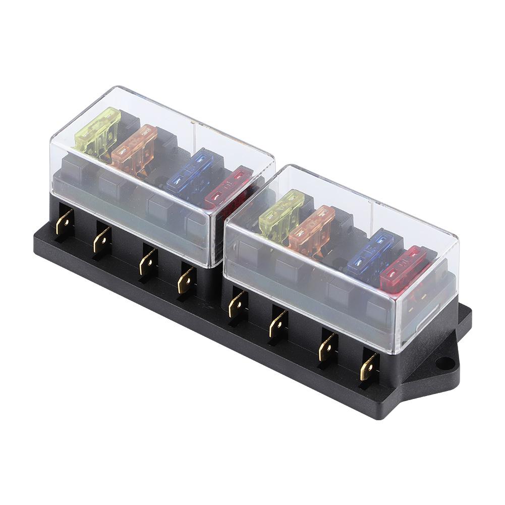 8 Way Car Long Blade Fuse Holder Box DC 12V 15A with 8pcs Fuse Universal Vehicle Accessory