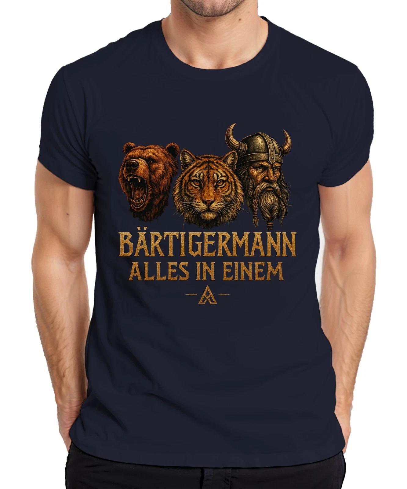 Bärtigermann Alles in Einem Bär Tiger Wikinger Valhalla Spruch Herren T-Shirt XXXXL