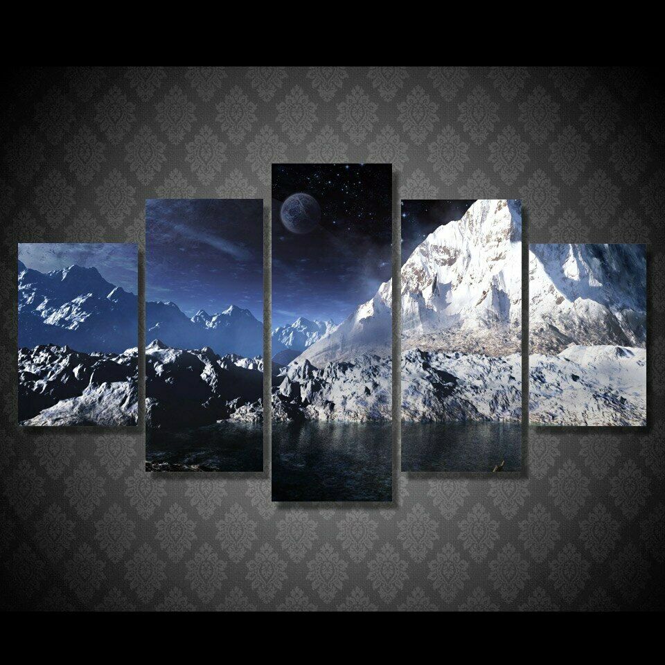 

Снежная Гора Луна Ночной Пейзаж 5 шт. HD Wall Art Print HD Печать плакатов Картины Маслом Гостиная Домашний Декор Фотографии