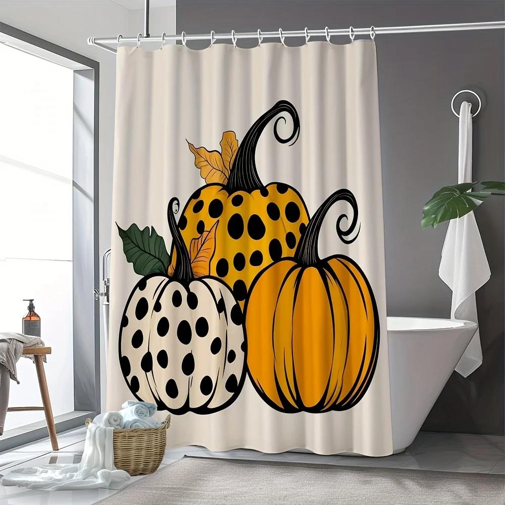 

1Pc Halloween Pumpkin Print Shower Curtain Bathroom Curtain With 12Pcs Free Hooks, Bathroom Home Decoration 180X200Cm W60H190(CM)-1 Pcs