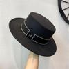 Autumn and Winter Women's Wool Woolen Flat Top Top Hat Female British Retro M Standard Celebrity Style White Felt Hat Jazz Hat Tide