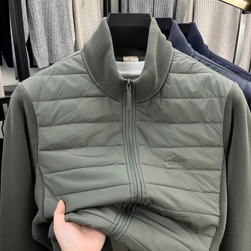 Men's Velvet Patchwork Jacket - Autumn/Winter Lightweight Cotton with Stand Collar, Wool Berber Fleece, Casual Fashion