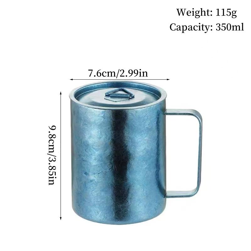 Outdoor Camping Pure Titanium Coffee Mug,With lid Double-layer Multicolored Handle Breakfast Mule Beer 350 ml Juice Cup,Tumbler