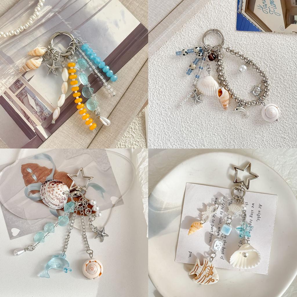 Y2K Shell Conch Fish Beads Keychain Fashion Handbag Pendant Beads Key Ring Jewelry Accessories Girls Gifts