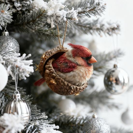 Skovdyr Eikenøttpynt Koselig Furu Kongle Dyr Julepynt 2D Akryl Skogsvesen Hengende Ornament for Naturelskere