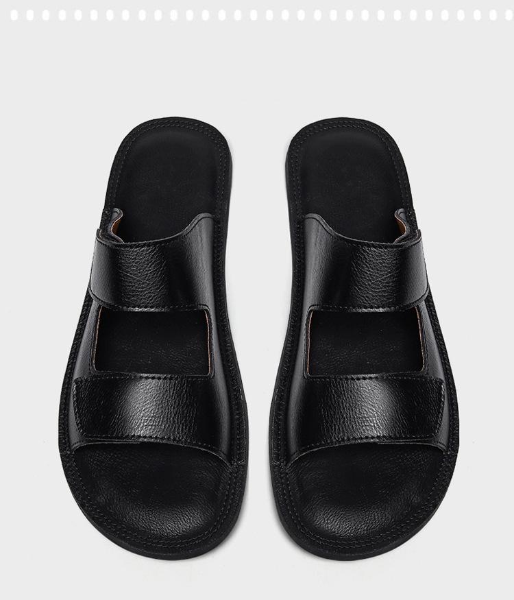 Men's Large Size High-End Leather Beach Sandals - Soft Sole Single Strap Summer Slippers (Sizes 46-47)