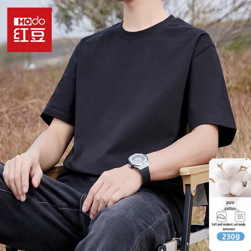 Hodo Men s Heavyweight Pure Cotton Loose Fit Short Sleeve T-Shirt S чёрный