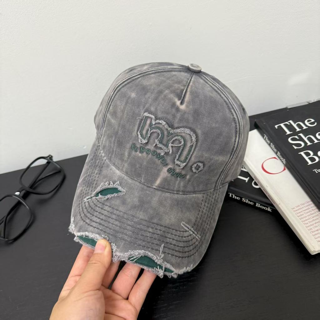 New Retro Style Letter Embroidery Claw Marks Rough Edge Old Ripped Baseball Cap Denim Sunshade Sun Protection Cap