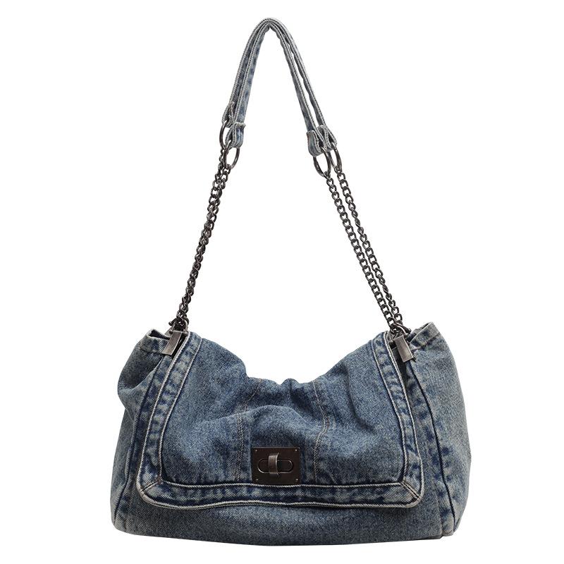 Denim Women's Bag 2025 New Trendy Shoulder Bag Large Capacity Tote Bag Class Commuter Messenger Chain Bag