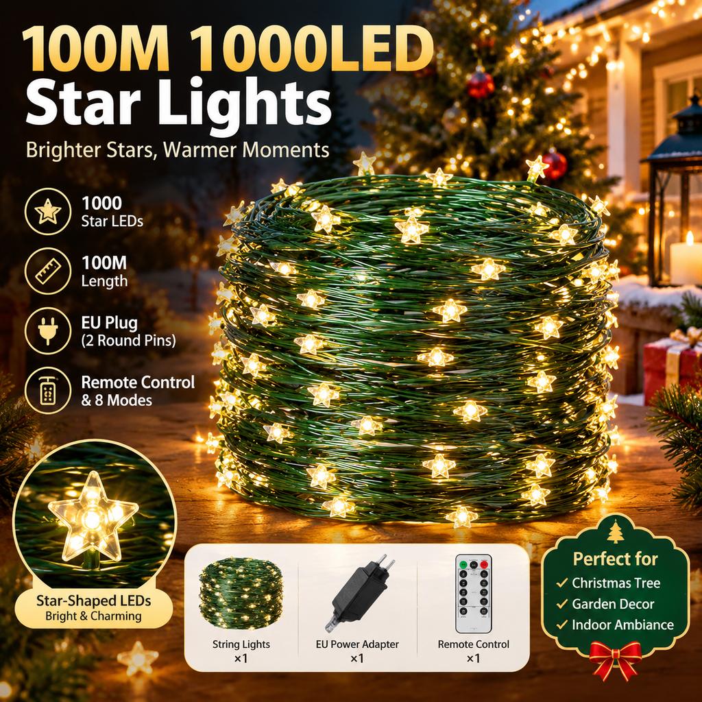 Star-shaped Christmas String Lights Copper Wire Plug-in