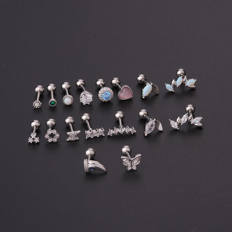 1Piece 16g 1.2mm Titanium Steel Piercing Stud Earrings for Women Fashion Zircon Opal Cartilage Earrings Helix Piercing Jewelry