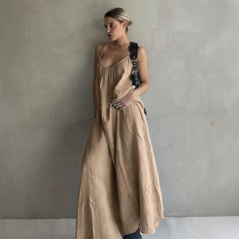 Womens Loose Cotton Slip Dress 2026 A-Line Maxi Low Neck Vacation Beach Outfit