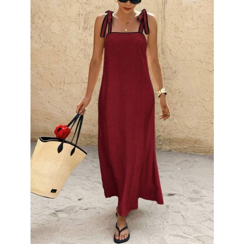 VEZFAA Women's Fashion Summer Spring Sleeveless Suspenders Loose Waistlinet Casual Dresses
