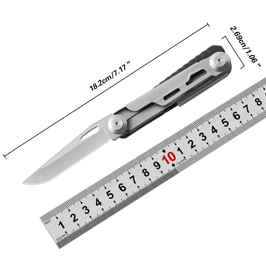 VOLKEN Industrial Grade Stainless Steel EDC Multi-Tool Knife with Key Ring 18.5cm Overall Length for Daily Use Outdoor Adventure