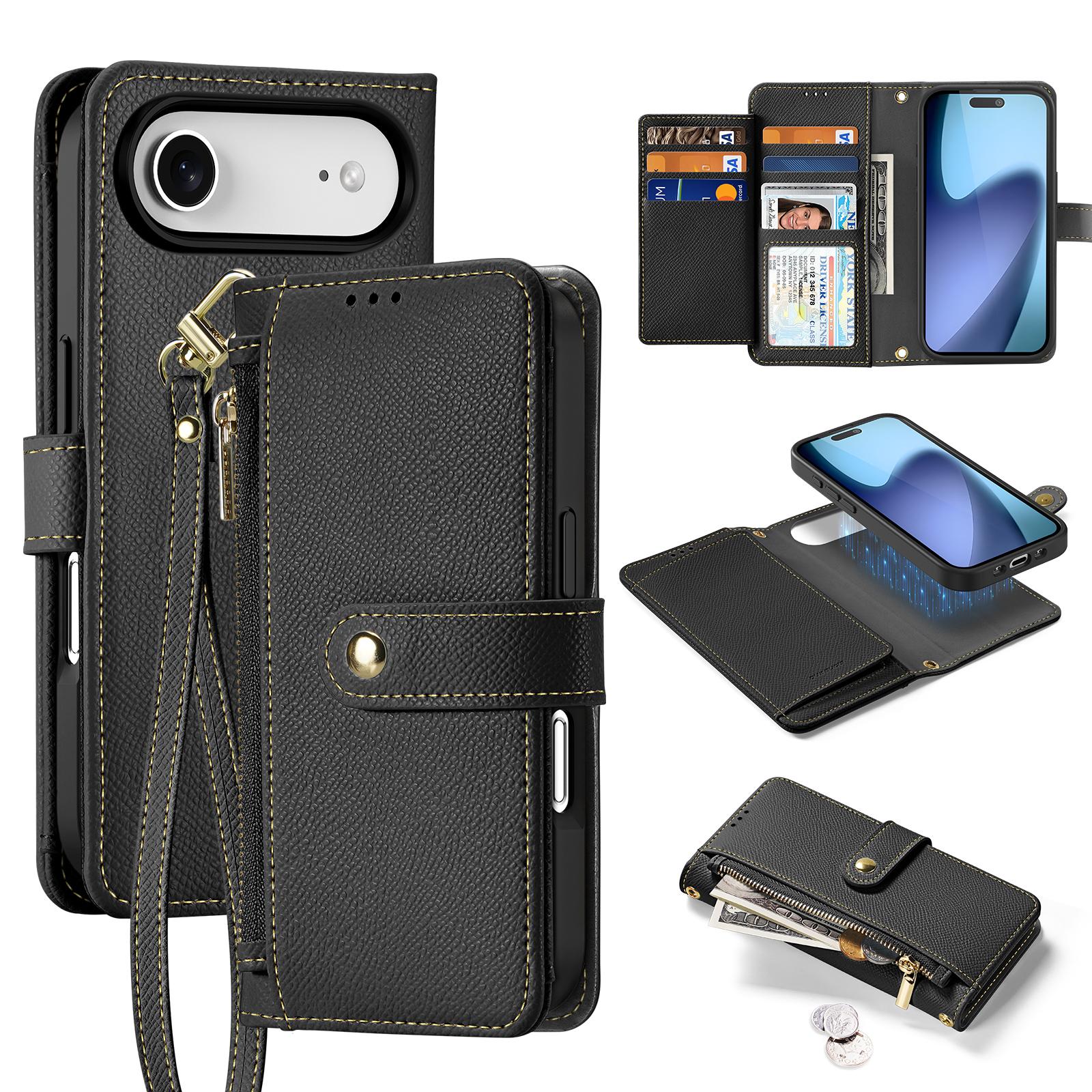 

For iPhone 17 Air Case DUX DUCIS Lawa Series Detachable Magnetic Cowhide Leather Cover Zipper Wallet Black