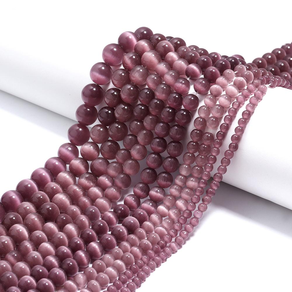 1 Strand 4/6/8/10/12mm Purple Red Color Cat Eye Stone Beads Natural Stone Beads Spacer Beads For Jewelry Making DIY Bracelets
