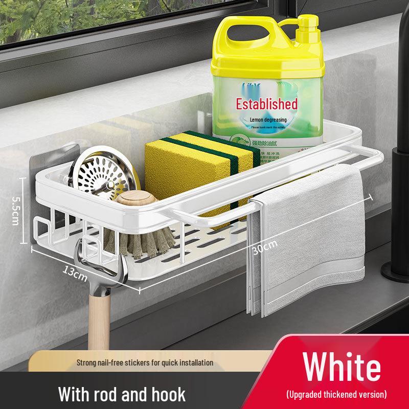 Wall-Mounted Kitchen Towel & Seasoning Rack - Punch-Free, Multifunctional Sink Organizer