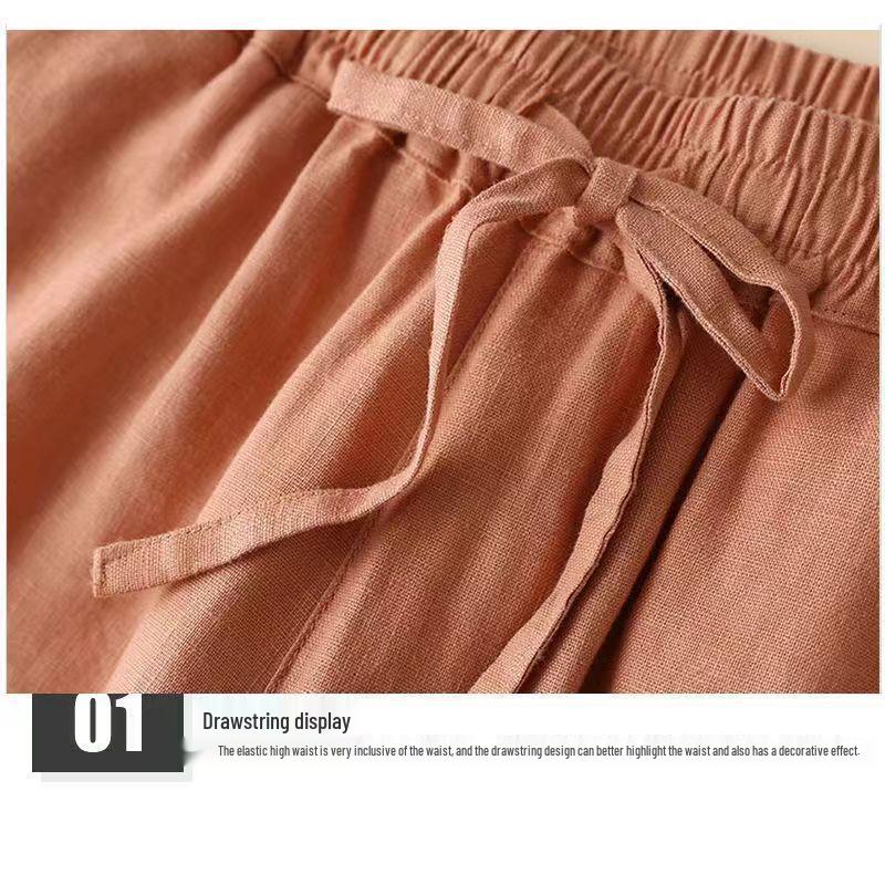 Women's High-Waisted Cotton-Linen Wide-Leg Pants - 2024 Summer Slimming, Versatile, Loose, Straight-Leg Design