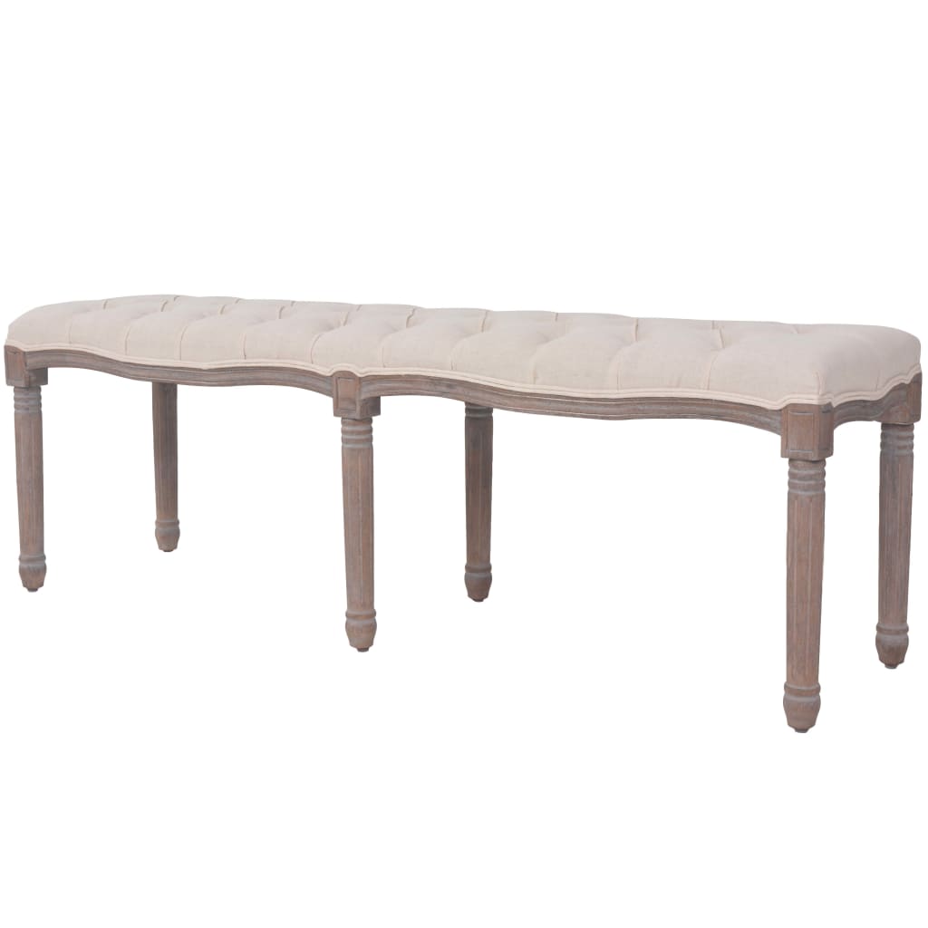 Linen Bench Solid Wood Frame 150 x 40 x 48 cm Cream White