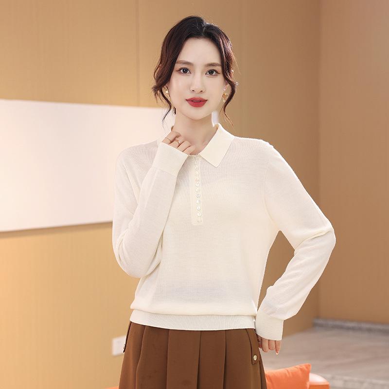 Women's Machine Washable Wool Sweater - Elegant High IQ Fine Knit Polo Collar Pullover for Winter