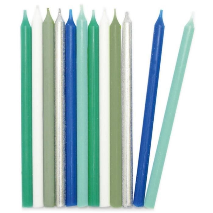 Bougies longues - Classiques - Bleu/Argenté - 12 cm - 12 pcs