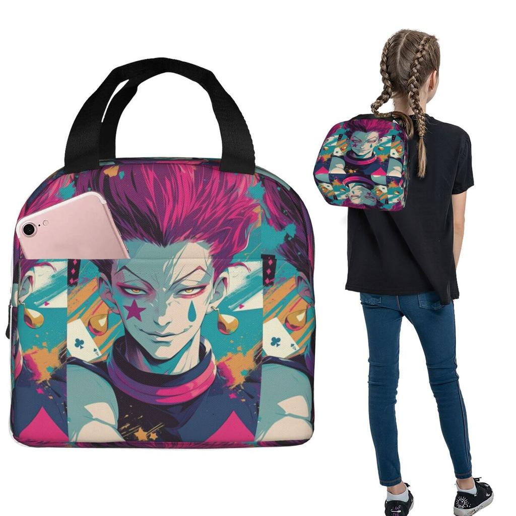 Anime Hisoka Hunter X Hunter Magical Joker Insulated Lunch Bag for Women Children Leakproof Food Boxes Thermal Lunch Box Tote
