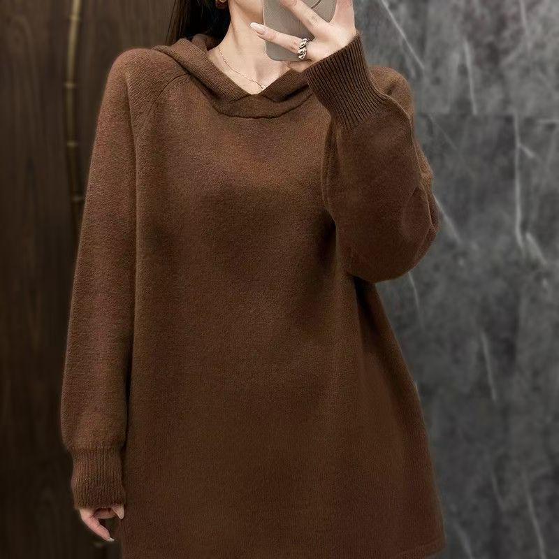 Korean Style Women's Hooded Knit Sweater: Autumn/Winter Loose Pullover with Long Sleeves