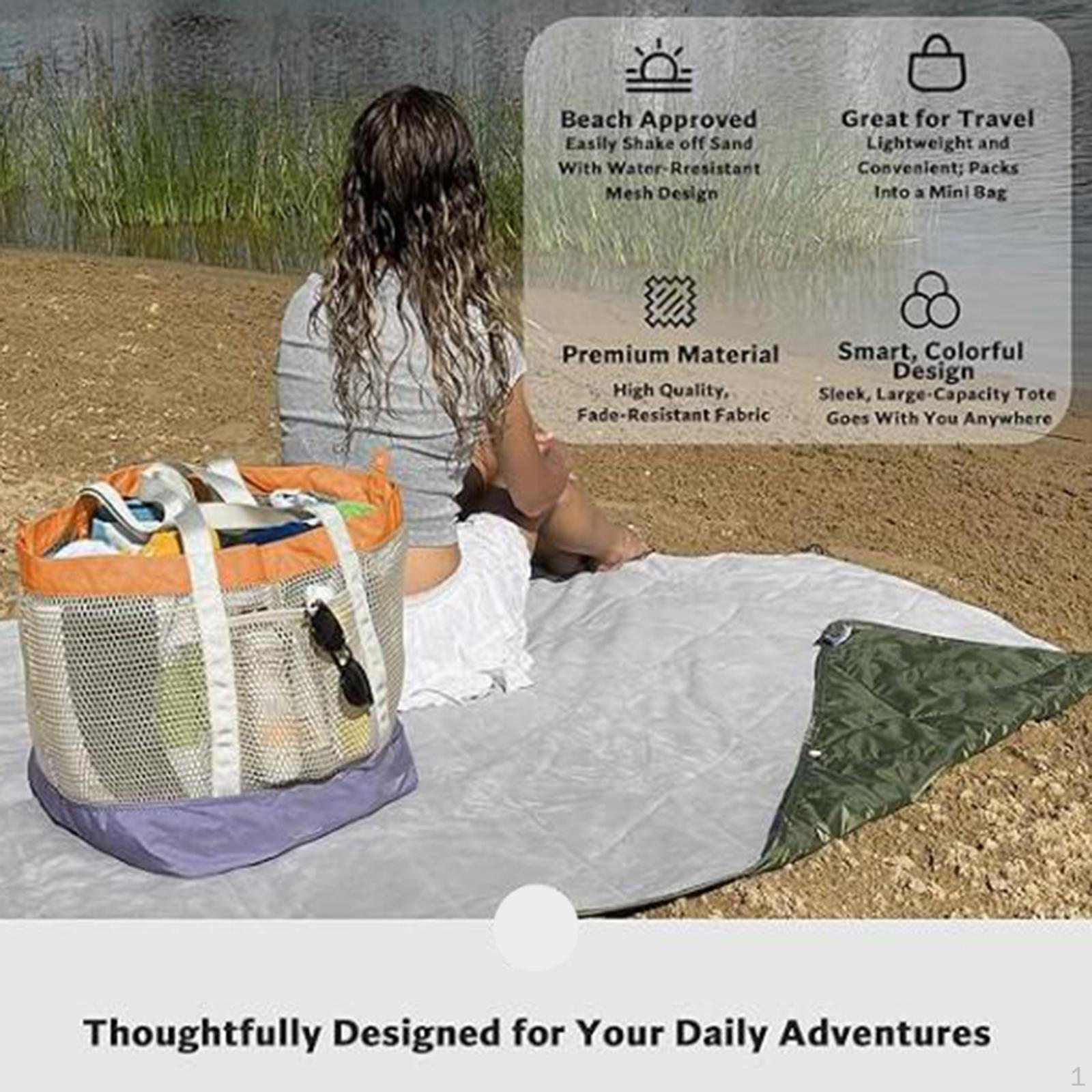 

Сетчатая пляжная сумка большая тоут портативная повседневная пескостойкая дорожная сумка через плечо для покупок Purple