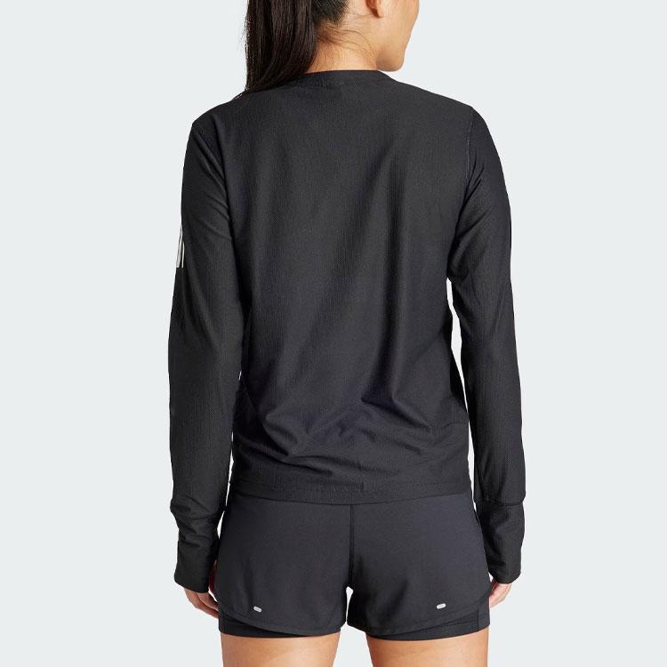Adidas Own The Run Long Sleeve Tee With Striped Color Block Women Tops Black IN1568