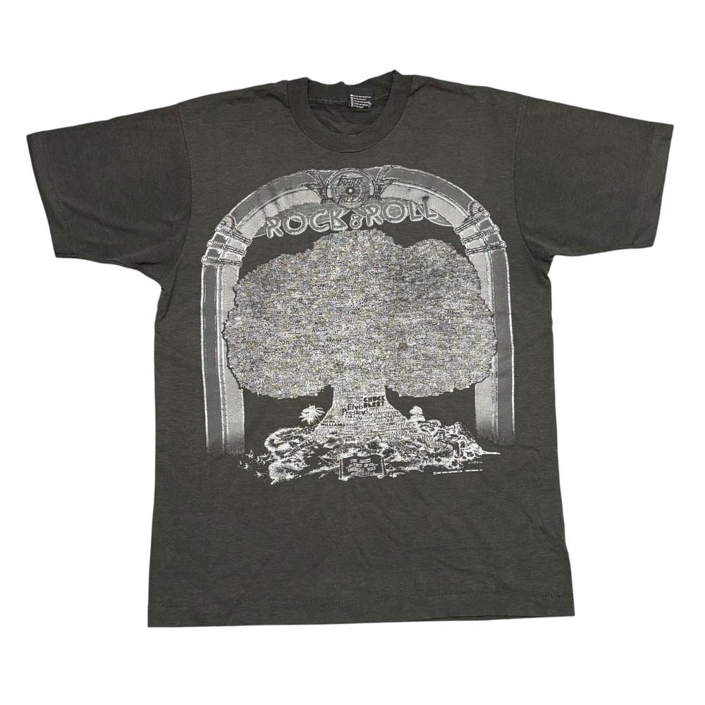 Vintage 80s Shirt Large Gray Family Tree Of Rock N Roll Band Tee Single Stitch Unisex T-Shirt