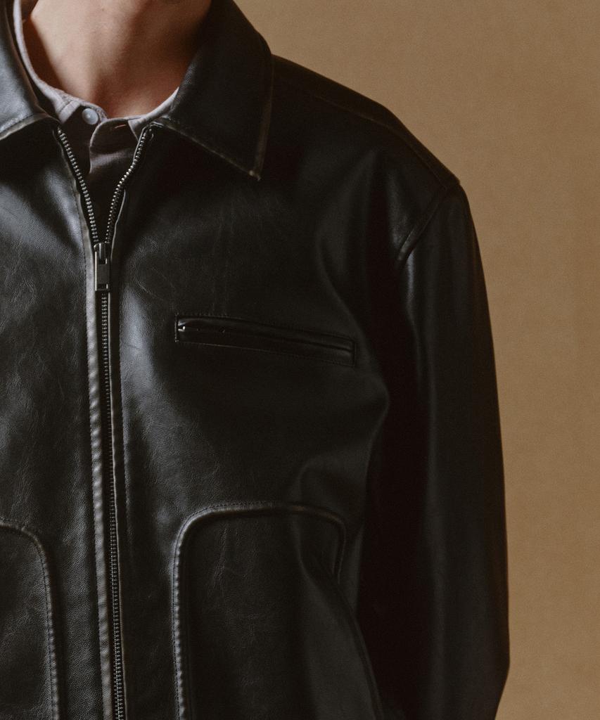 Musinsa Standard Faded Synthetic Leather Drizzler Jacket [Black]