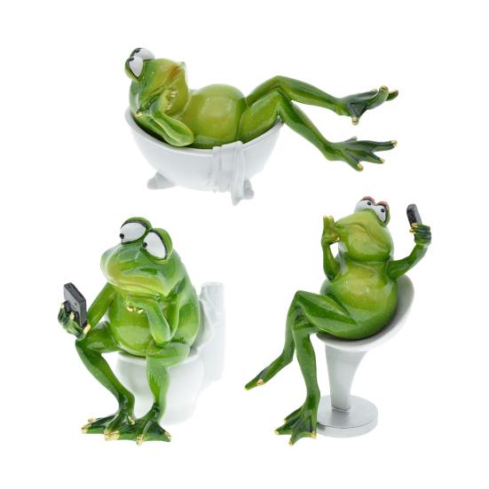 Toilet Frog Figurine Watching Phone Cartoon Frog Statue Resin Sculpture Indoor Outdoor Decoration Ornament