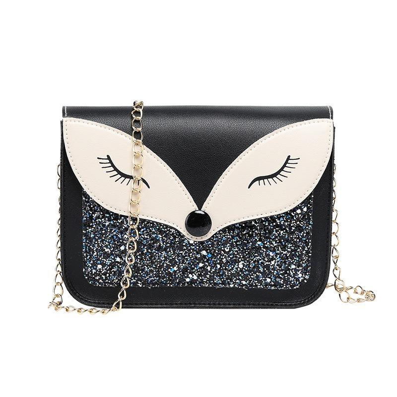 Fashion Trend Sequined Fox Face Decoration Women's Bag Versatile Magnetic Buckle Chain Small Square Bag
