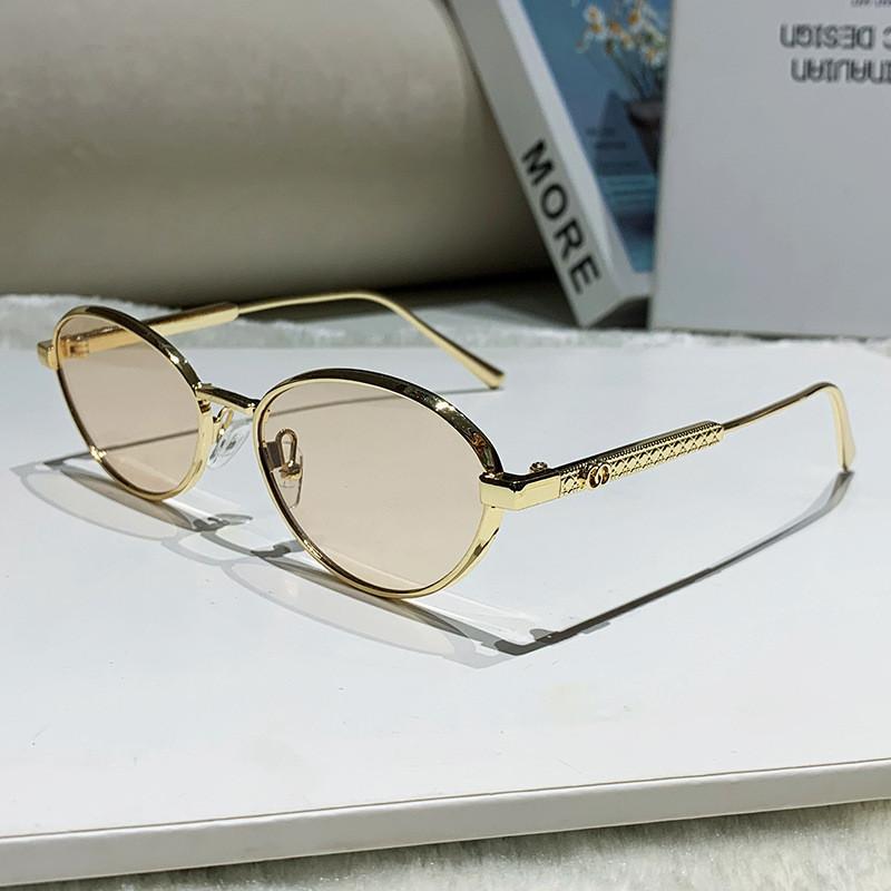 Euro Metal Oval Sunglasses With Uv400 Protection For Fashionable Summer Outings